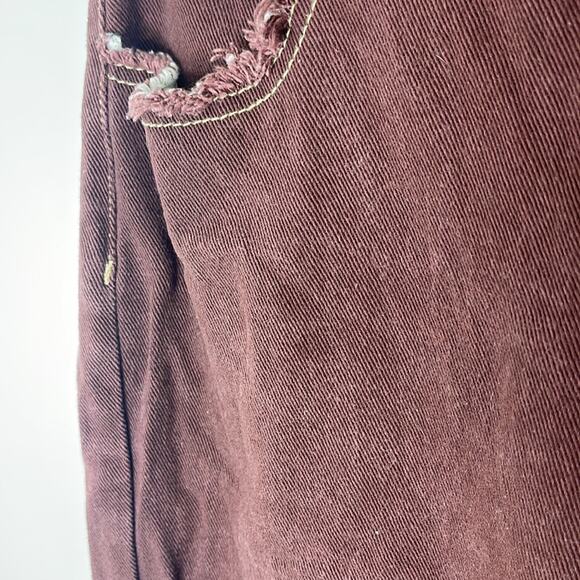 SHEIN Patchwork Burgundy White Tan Denim Distressed Hem Pants Size Medium - Picture 2 of 8